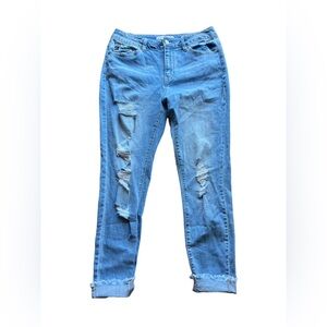 Women's KanCan  High Rise Distressed Light‎ Wash Blue Jeans Fringe Hem Size 29